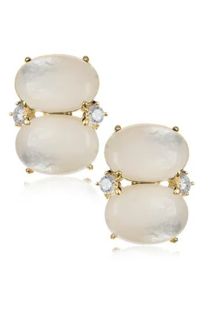 Cz By Kenneth Jay Lane Double Oval Stacked Moonstone & Cz Drop Earrings In White/gold