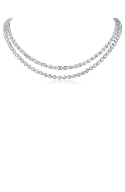 Cz By Kenneth Jay Lane Dual Layer Cubic Zirconia Tennis Necklace In Silver