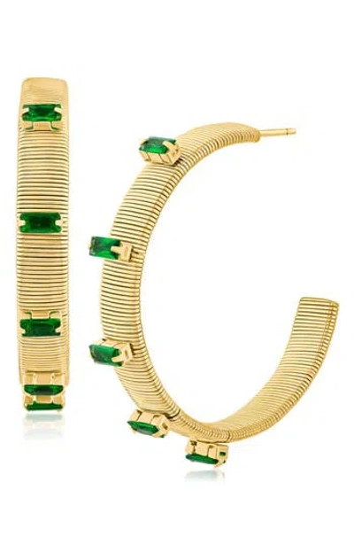 Cz By Kenneth Jay Lane Emerald Cubic Zirconia Glam Hoop Earrings In Multi