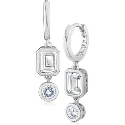 Cz By Kenneth Jay Lane Emerald Cut & Round Cubic Zirconia Drop Earrings In Silver