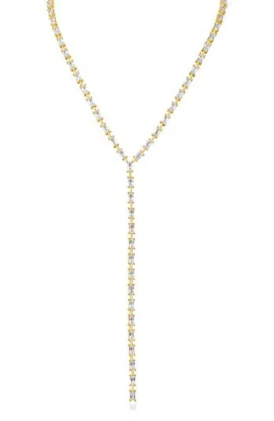 Cz By Kenneth Jay Lane Emerald Cut Cubic Zirconia Bar Y-necklace In Gold
