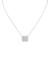 Cz By Kenneth Jay Lane Emerald Cut Cubic Zirconia Double Halo Pendant Necklace In Clear Silver