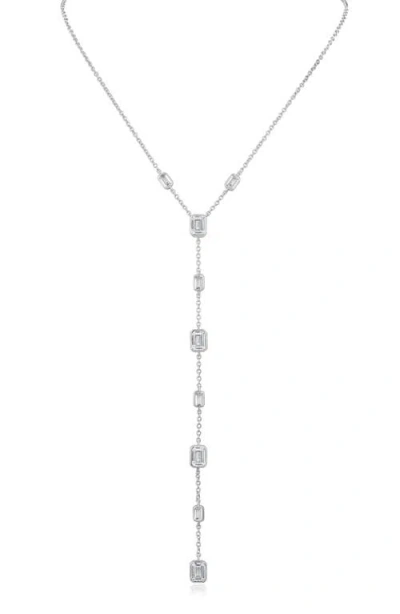 Cz By Kenneth Jay Lane Emerald Cut Cubic Zirconia Station Y-necklace In Silver
