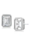 Cz By Kenneth Jay Lane Emerald Cut Cubic Zirconia Stud Earrings In Clear Silver