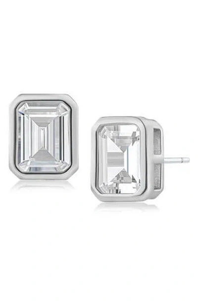 Cz By Kenneth Jay Lane Emerald Cut Cubic Zirconia Stud Earrings In Gray
