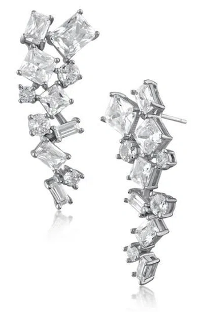 Cz By Kenneth Jay Lane Emerald Cut Cz Drop Earrings In Metallic