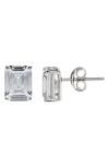 Cz By Kenneth Jay Lane Emerald Cut Cz Stud Earrings In Clear/silver