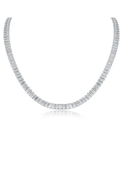 Cz By Kenneth Jay Lane Emerald-cut Cubic Zirconia Tennis Necklace In Transparent
