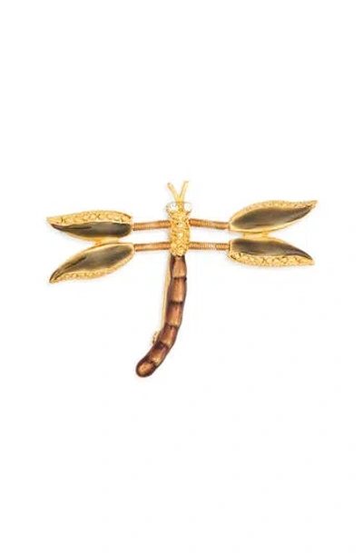 Cz By Kenneth Jay Lane Enamel & Crystal Dragonfly Pin In Gold