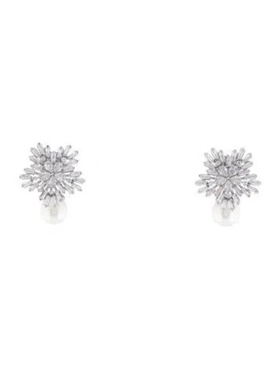 Pre-owned Cz By Kenneth Jay Lane Faux Pearl & Crystal Drop Earrings In Multi