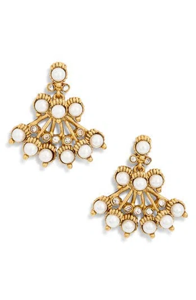 Cz By Kenneth Jay Lane Faux Pearl & Crystal Drop Earrings In Gold