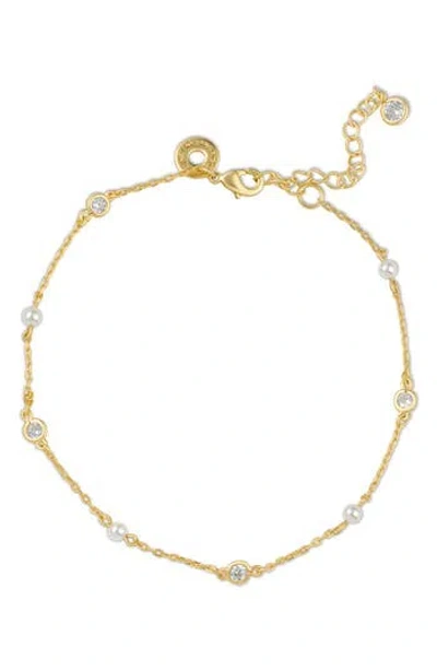 Cz By Kenneth Jay Lane Faux Pearl & Cubic Zirconia Station Bracelet In Gold