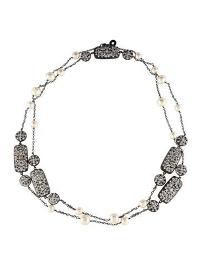 Pre-owned Cz By Kenneth Jay Lane Faux Pearl & Cubic Zirconia Station Necklace, 48" In Multi