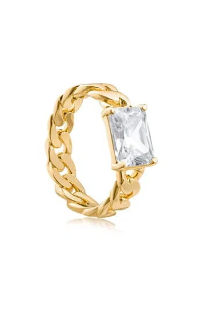Cz By Kenneth Jay Lane Fixed Chain Band Baguette Stone Ring In Gold