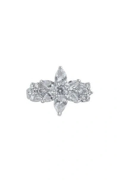 Cz By Kenneth Jay Lane Floral Cz Ring In Metallic