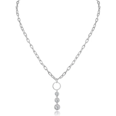 Cz By Kenneth Jay Lane Graduated Round Cubic Zirconia Drop Necklace In Metallic