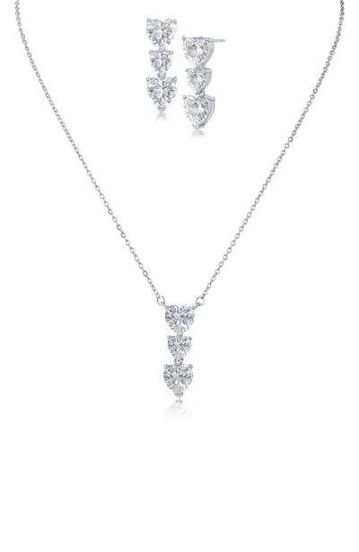 Cz By Kenneth Jay Lane Heart Shaped Cubic Zirconia Pendant Necklace & Drop Earrings Set In Metallic