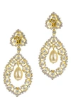 Cz By Kenneth Jay Lane Imitation Pearl Orbital Drop Earrings In White/clear/gold