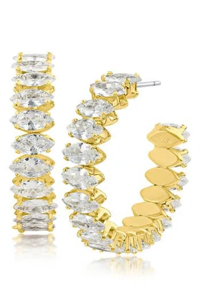 Cz By Kenneth Jay Lane Marquise Cubic Zirconia Hoop Earrings In Gold