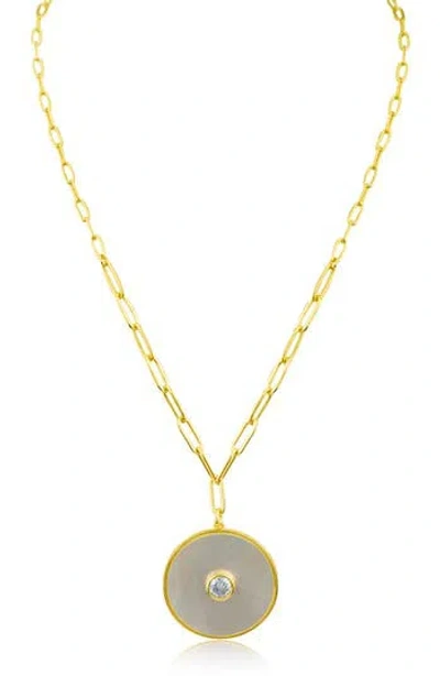 Cz By Kenneth Jay Lane Medallion Mother Of Pearl & Cz Pendant Necklace In Gold