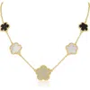 Cz By Kenneth Jay Lane Mixed Clover Station Necklace In Black/mop/clear Gold