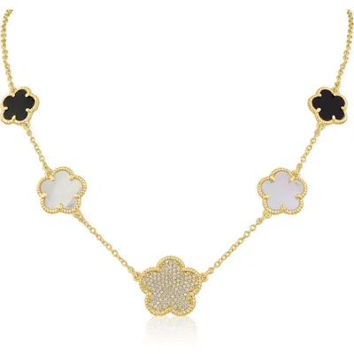 Cz By Kenneth Jay Lane Mixed Clover Station Necklace In Multi