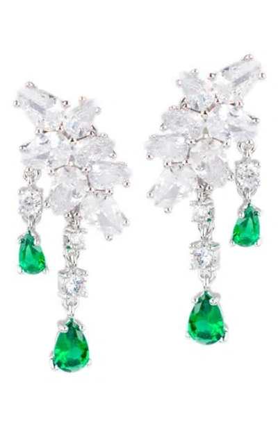 Cz By Kenneth Jay Lane Mixed Cubic Zirconia Cluster Double Drop Earrings In Metallic