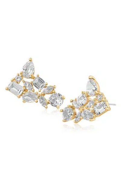 Cz By Kenneth Jay Lane Mixed Cubic Zirconia Cluster Stud Earrings In Gold