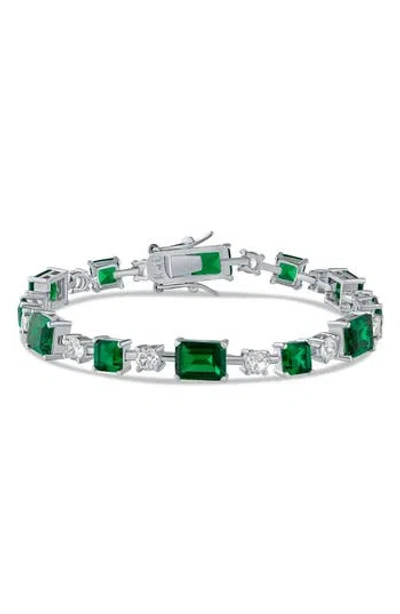 Cz By Kenneth Jay Lane Mixed Cubic Zirconia Station Line Bracelet In Green