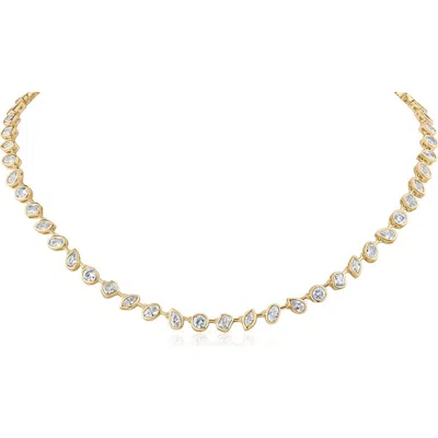 Cz By Kenneth Jay Lane Mixed Cut Cubic Zirconia Tennis Necklace In Gold