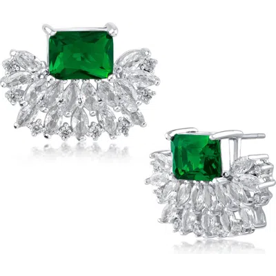 Cz By Kenneth Jay Lane Mixed Cz Crown Stud Earrings In Emerald/silver