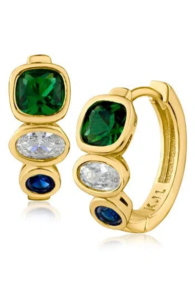 Cz By Kenneth Jay Lane Mixed Cz Huggie Hoop Earrings In Gold