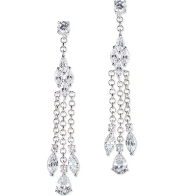 Cz By Kenneth Jay Lane Mixed Cz Triple Drop Earrings In Gray