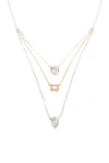 Cz By Kenneth Jay Lane Mixed Cz Triple Tier Layered Necklace In Metallic