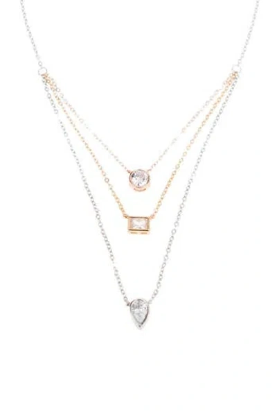 Cz By Kenneth Jay Lane Mixed Cz Triple Tier Layered Necklace In Metallic