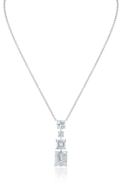 Cz By Kenneth Jay Lane Modern Cubic Zirconia Drop Necklace In Clear/ Silver
