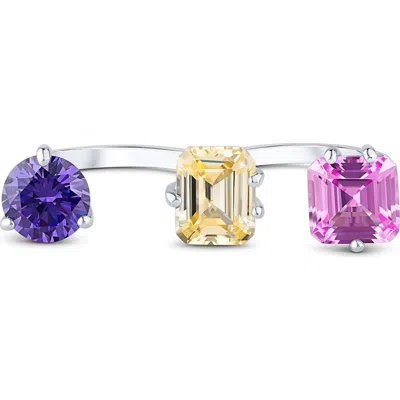 Cz By Kenneth Jay Lane Multi Cubic Zirconia Triple Finger Ring In Gray