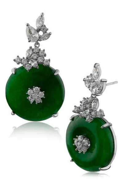 Cz By Kenneth Jay Lane Multi Cz Cluster & Jane Dangle Earrings In Emerald/silver