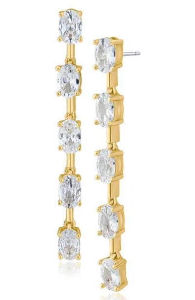 Cz By Kenneth Jay Lane Oval Cubic Zirconia Linear Drop Earrings In Gold