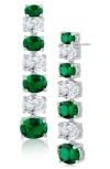 Cz By Kenneth Jay Lane Oval Cubic Zirconia Linear Drop Earrings In Green/silver