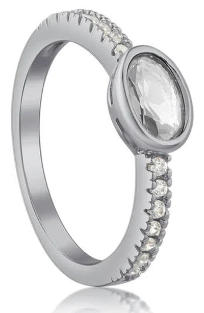 Cz By Kenneth Jay Lane Oval Cz Pave Band Pinky Ring In Clear/silver