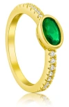 Cz By Kenneth Jay Lane Oval Pave Cz Band Pinky Ring In Emerald/gold