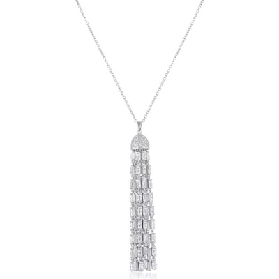 Cz By Kenneth Jay Lane Pavé Baguette Cubic Zirconia Tassel Pendant Necklace In Silver