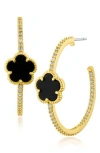 Cz By Kenneth Jay Lane Pavé Clover Hoop Earrings In Gold