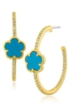 Cz By Kenneth Jay Lane Pavé Clover Hoop Earrings In Gold