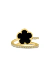 Cz By Kenneth Jay Lane Pavé Clover Wrap Ring In Black/gold