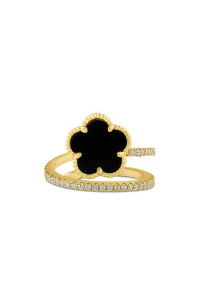 Cz By Kenneth Jay Lane Pavé Clover Wrap Ring In Gold