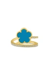 Cz By Kenneth Jay Lane Pavé Clover Wrap Ring In Turquoise/gold