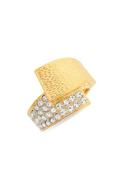 Cz By Kenneth Jay Lane Pavé Crystal Crossover Ring In Gold