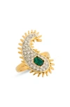 Cz By Kenneth Jay Lane Pavé Crystal Two-tone Paisley Ring In Polished Gold